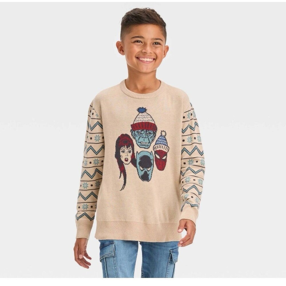 Disney 100 Holiday Boys Marvel Hulk Spiderman Christmas Sweater Size L Boys #665